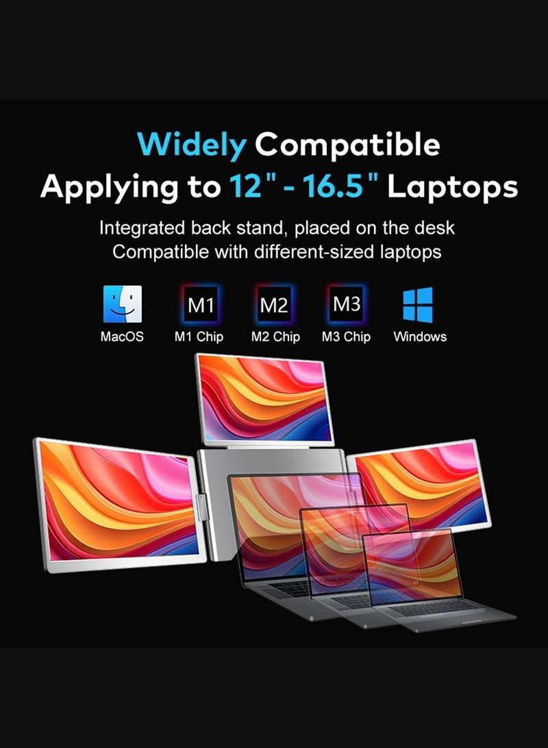 HILUKE 14" Laptop Screen Extender, FHD 1200P IPS Monitor Extender, Just 1 Cable for 3 Screens Quad Monitor, Triple Extender for 12"-17.3" Laptops, Compatible with Windows 10/11 and Mac M1/M2/M3 - Image 3